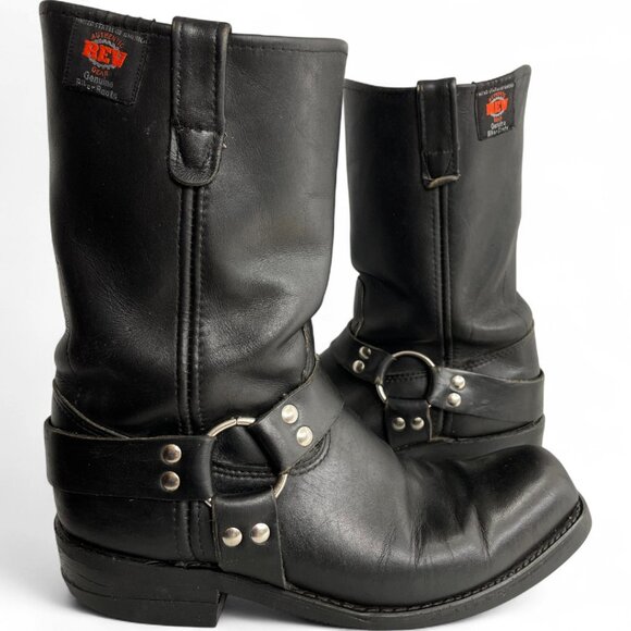 REV Black Square Toe Leather Harness Motorcycle Biker Boots Men's 10.5 - Picture 1 of 14